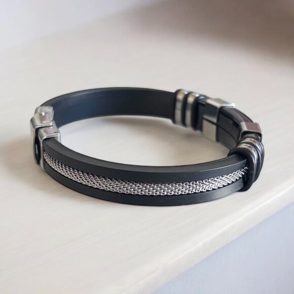 Casual Men Mesh Link Insert Punk Wristband - Picture 4 of 5